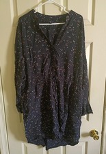 Gap XXL Long Sleeve V-Neck Navy Blue Dress With Pink & Cream Polka Dots