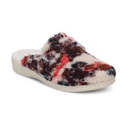 VIONIC Women's Gemma II Mule Slippers, Ivory Floral Shearling