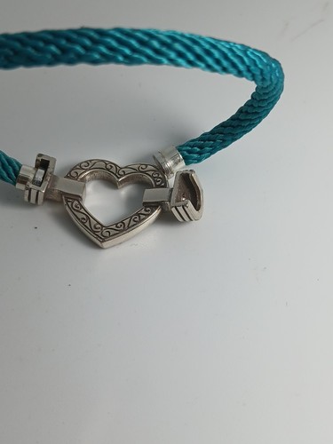 Brighton Rhinestone Heart Color Turquoise Cord Bracelet 7" length - Picture 7 of 12