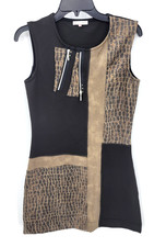 Kalisson Dress Womens Medium Black Brown Mixed Pattern Zipper Detail Artsy