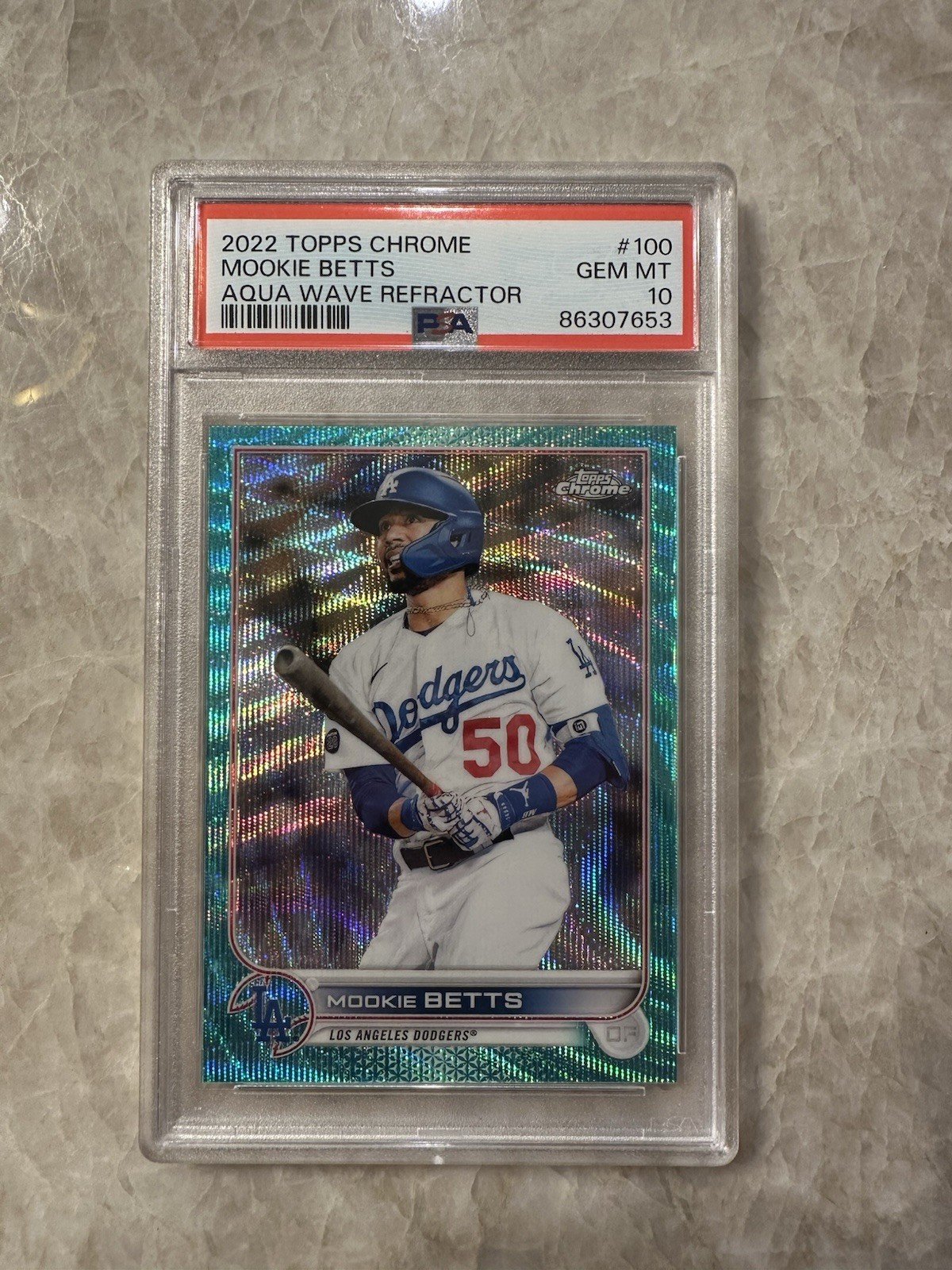 2022 Topps Chrome - Mookie Betts #100 Aqua Wave Refractor /199 PSA 10 GEM MINT