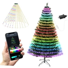 Christmas Tree String Lights Decorations with Ring Smart APP Waterfall 400 LED