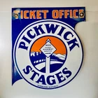 Pickwick Stages Porcelain Enamel Ticket Office Classic Vintage Sign 8 x 7 1/4"