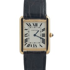 Cartier Tank 2742 18k Yellow Gold 28mm x 35mm White Roman Steel Back Black Strap