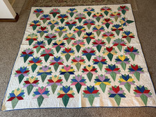 NOSEGAY FLOWER BOUQUET Vintage 1940S Handmade Quilt FOLK ART 81" * 83" UNUSED