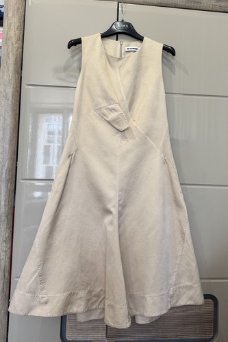 $2850 JIL SANDER 100% Silk Asymmetric Beige Flare Dress Cocktail Party Sz 36 - Picture 2 of 23