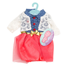 My Life As Doll Blue Coral Dress with White Sweater Outfit Set Gold Bow