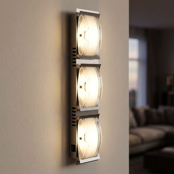 Wandlampe Wandleuchte Wohnzimmerlampe Glas Satiniert Led Chrom Flurlampe H 45 Cm-image