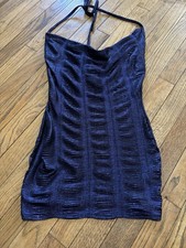 PrettyLittleThing Purple Tie Strap Cowl Neck Bodycon Mini Dress US 6