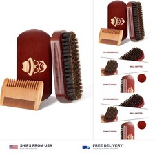 Beard Brush, 100 Boar Bristle Natural Black Walnut Wood Beard Comb Hair Must...
