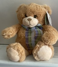 First  Main Teddy Bear DEAN Purple Green Plaid Bow Stuffed Animal 13  New
