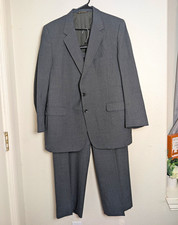 Halston Mens Gray Pinstripe 100% Wool 2 Piece Suit Blazer Dress Pants Vintage