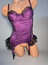 Agent Provocateur Purple Satin Corset Bustier | Polka Dot Mesh Lingerie US 34B