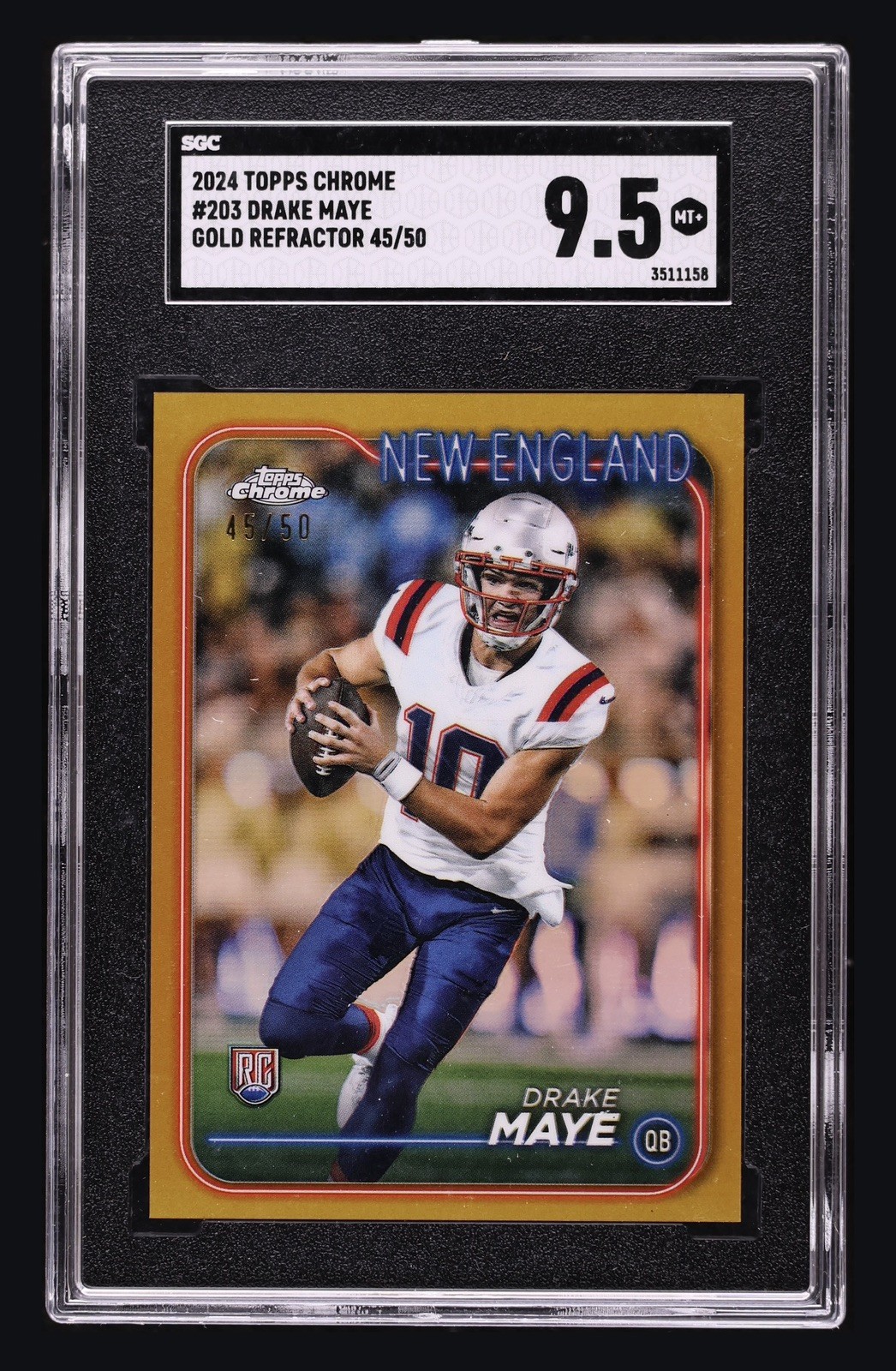 2024 Topps Chrome - Rookies Drake Maye #203 True Gold Refractor /50 (RC)