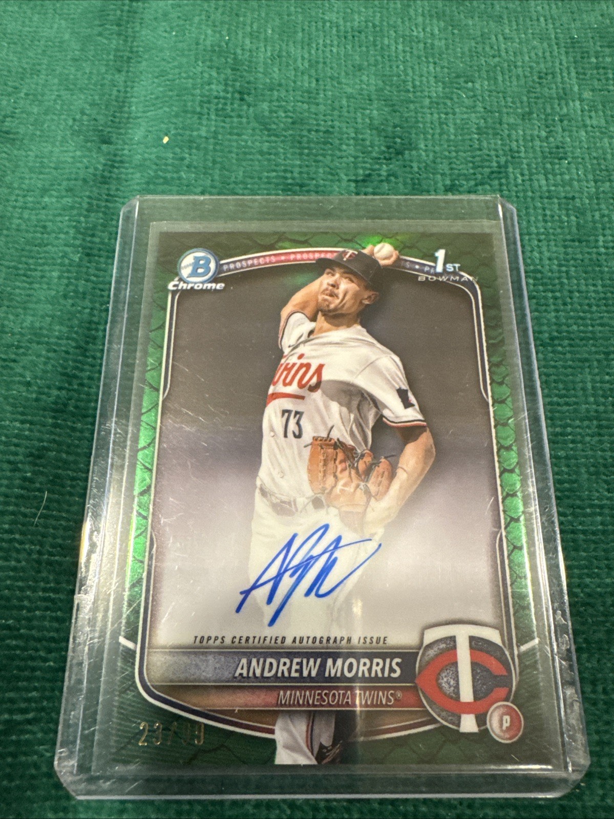 2025 Bowman Chrome Prospect Auto Andrew Morris #CPA-AMO Green Reptilian 23/99