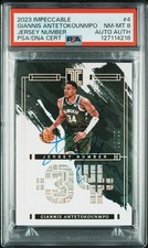 GIANNIS ANTETOKOUNMPO 2023 PANINI IMPECCABLE JERSEY NUMBER AUTO /34 PSA 8