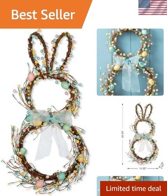 Vibrant 24.5  Easter Bunny Wreath with Eggs for Festive Spring Decor