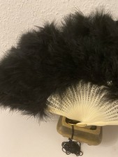 Large Feather Feather Fan Black, Beige Handle Folding Fan Ostrich Feathers