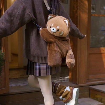 Red Panda Plush Backpack Cute Plushie Doll Women Crossbody Fur Soft Shoulder Bag