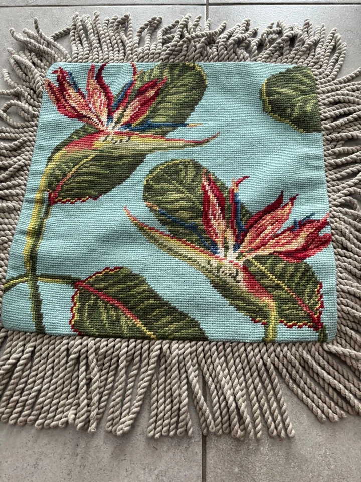 NUEVA Funda Almohada Lana Punta Aguja Pájaro del Paraíso Flor Tropical 14"x14" Foto 2 de 4