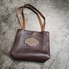 Vintage Brown Leather Harley Davidson Handbag Purse Tote W/Tan Bar Shield Logo