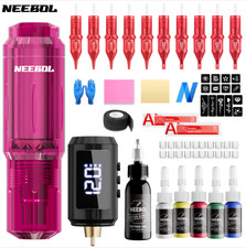 Wireless Tattoo Gun Kit Complete Rotary Pen Machine With Power Supply Ink Needle