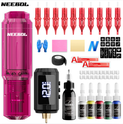 Wireless Tattoo Gun Kit Complete Rotary Pen Machine With Power Supply Ink Needle
