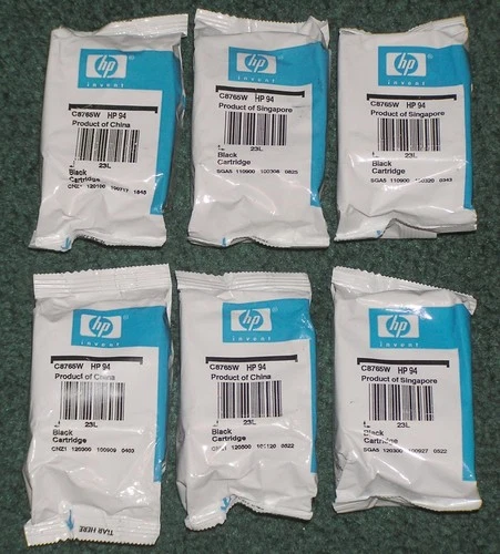 Lot of 6 Genuine OEM HP 94 Black Ink Print Cartridges C8765WN Sealed