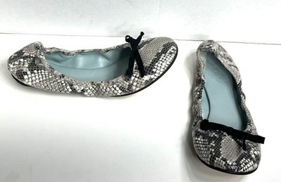 Aera Snake Print Ballet Flats Bow Grey Black White Vegan Leather Size 8.5 US