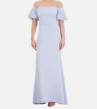 Eliza J Women's Blue Off-The-Shoulder Imitation Pearl Puff-Sleeve Dress Size 8