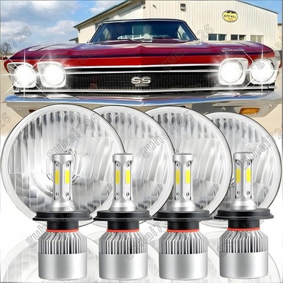 4PCS 5.75'' 5-3/4'' Round Led Headlight Hi/Lo for Chevy Chevelle 1964-1970 Malibu