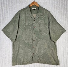 Tommy Bahama Men  s Green Tropical 100 Silk Short Sleeve Button Down Shirt XL