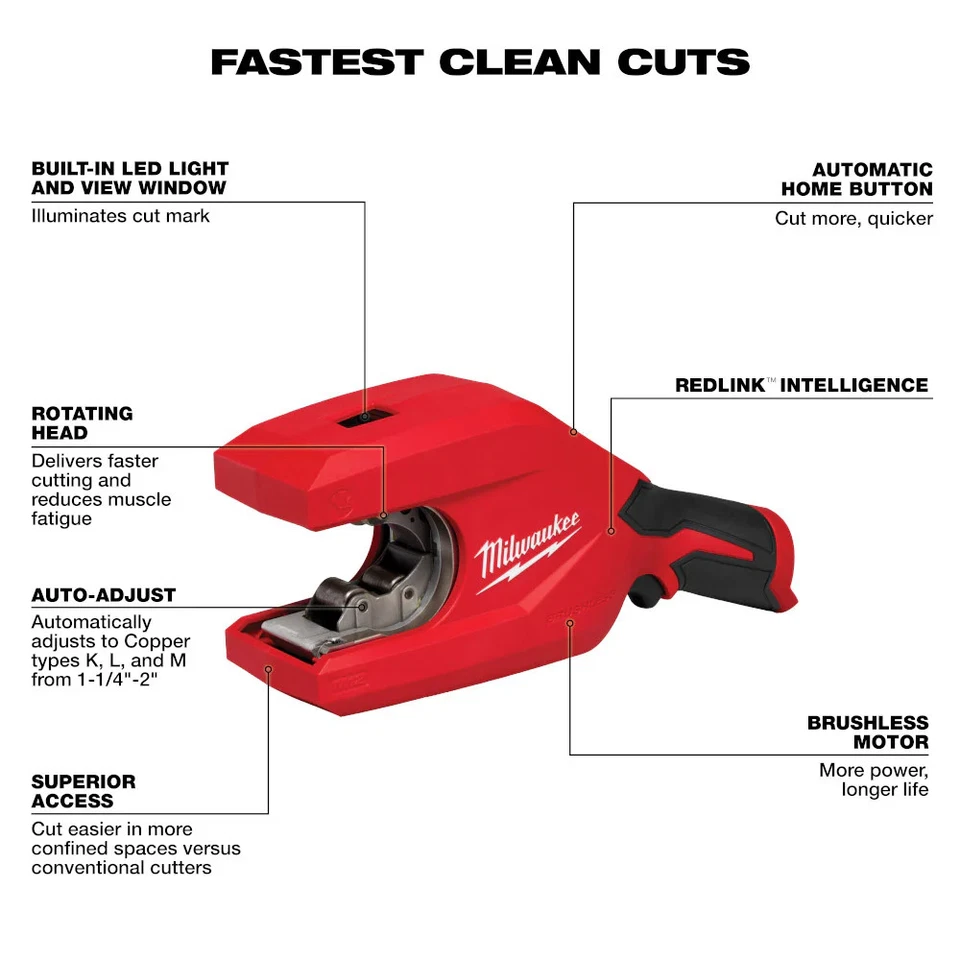 Milwaukee 2479-20 M12 Brushless 1-1/4"-2" Copper Tubing Cutter - Image 2 of 4