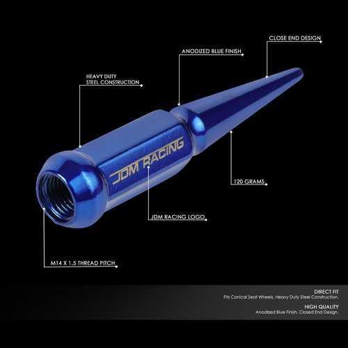 JDM M14 X 1.5 23MM OD /112MM TALL 24PCS CLOSE END LUG NUTS SET W/ADAPTER BLUE - Picture 2 of 7