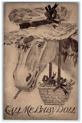 1910 Horse With Hat And Basket Call Me Baby Doll St. Paul Minnesota MN Postcard