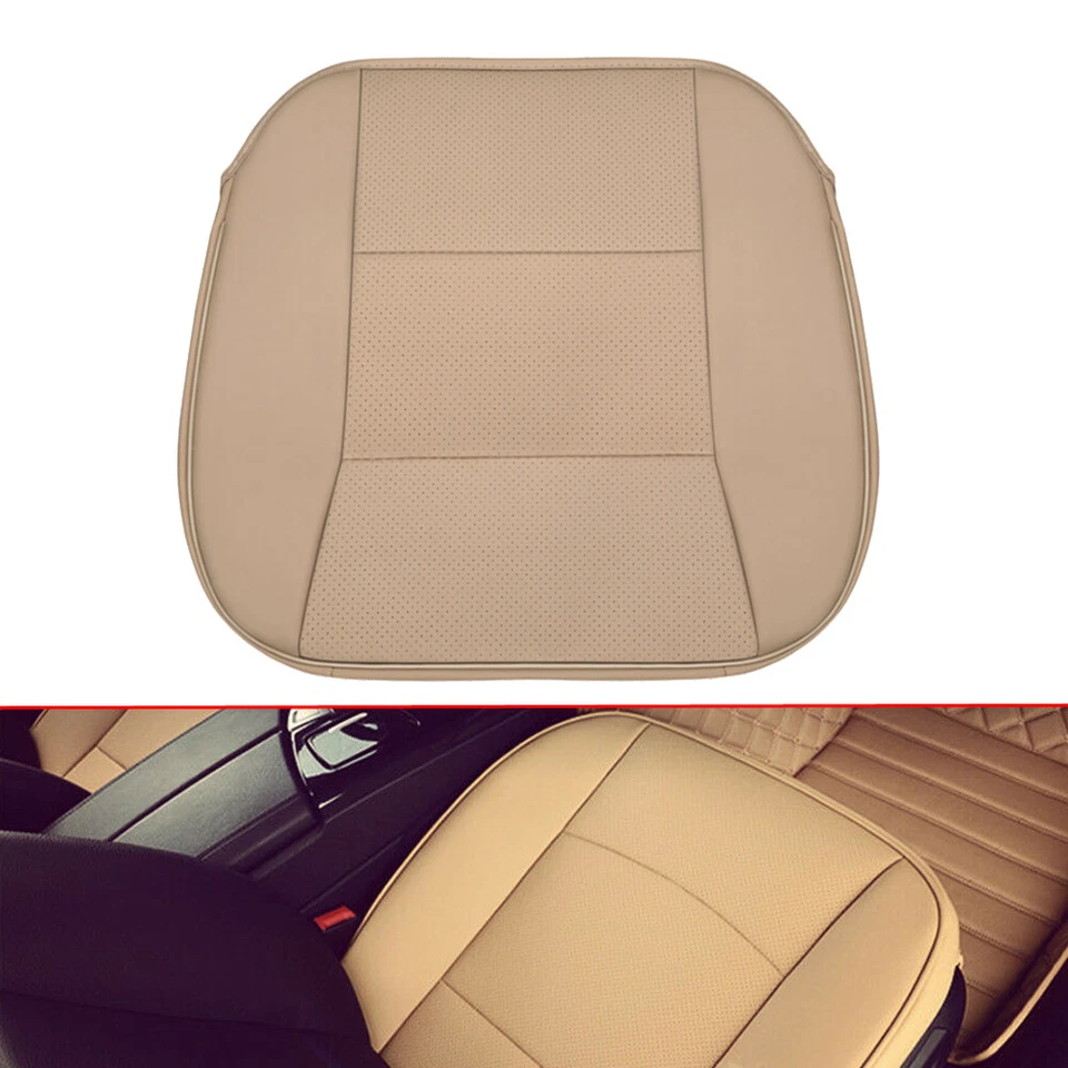 Beige Deluxe PU Leather Seat Cushion Car Front Seat Cover Universal Accessories — 第 2/4 张图片
