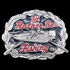 I'd Rather Be Fishing Boat Outboard Motor Belt Buckle