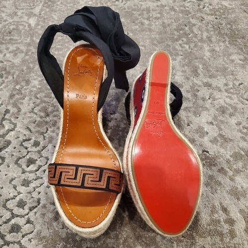 Christian Louboutin Greekaba Athina Des Cyclades 120 Silk Wedge Sandals 40 - Picture 9 of 10
