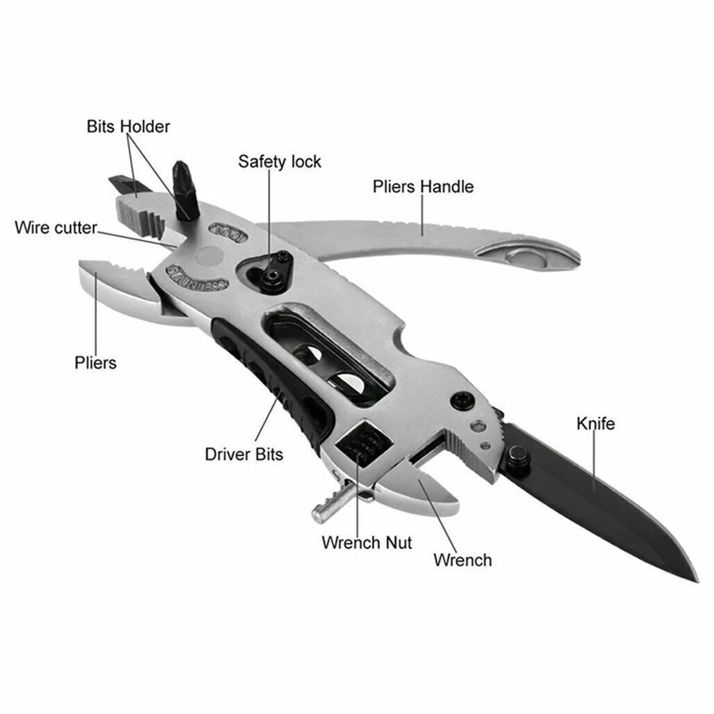 Multi Tool Set Adjustable Wrench Pliers Knife Jaw Screwdriver Foldable Survival