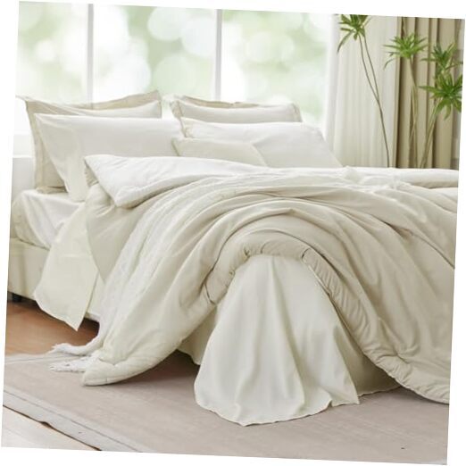Beige Comforter Set Reversible Bedding Set, 7 Pieces Queen 2 Beige-reversible