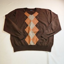 Consensus Sportswear Mens Sweater Brown Argyle Pattern Close-Knit Size Large