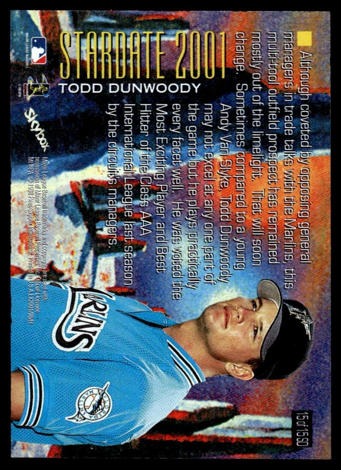 1998 SkyBox E-X2001 Star Date 2001 Todd Dunwoody Marlins #15SD - Image 2 of 2