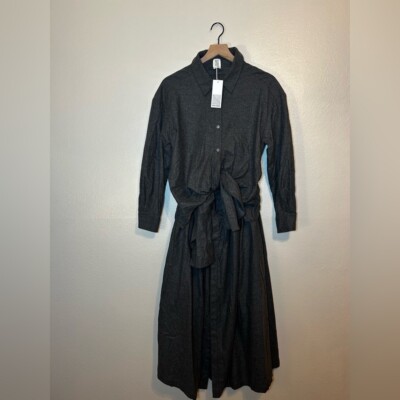 rosie assoulin shirt dress Jane Shirt Dress in Linen Viscose Navy / 14
