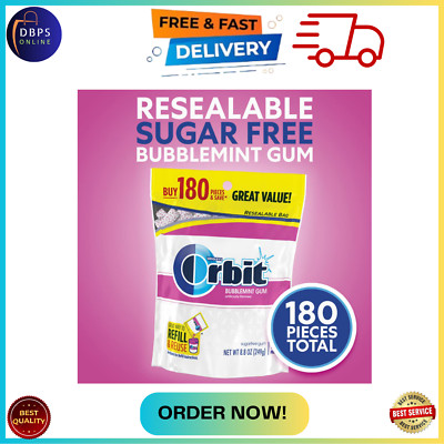 ORBIT Bubblemint Sugarfree Gum, 8.8-Ounce Resealable Bag, 180 Pieces