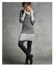 Athleta Sweater Dress Merino Wool Sz S Cowl Neck Gray Color Block