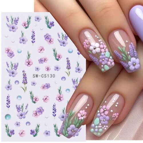 Summer Flower Nail Art Stickers 3D Flower Butterfly Nail Decals Daisy Pink - Bild 1 von 7