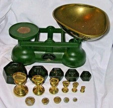 Green Salter Staffordshire Cast Iron Scale Chemist Bell Coin Hexagon Weights