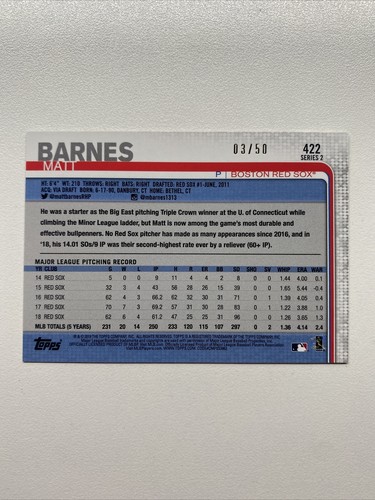 2019 Topps Mother's Day Pink 422 Matt Barnes /50 Boston Red Sox - Picture 2 of 2