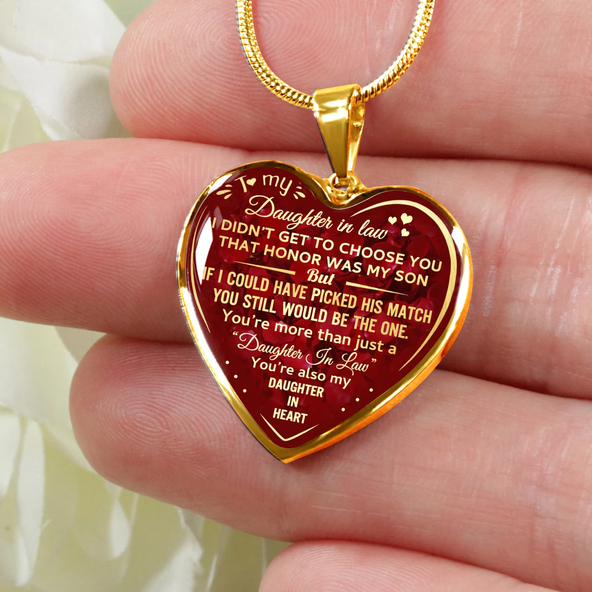 To My Daughter In Law Love Gift Luxury Heart Pendant Necklace for Bonus Daughter