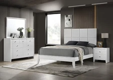 Pristine White Finish Wooden Square Panel Queen Bed 5pc Bedroom Furniture Set